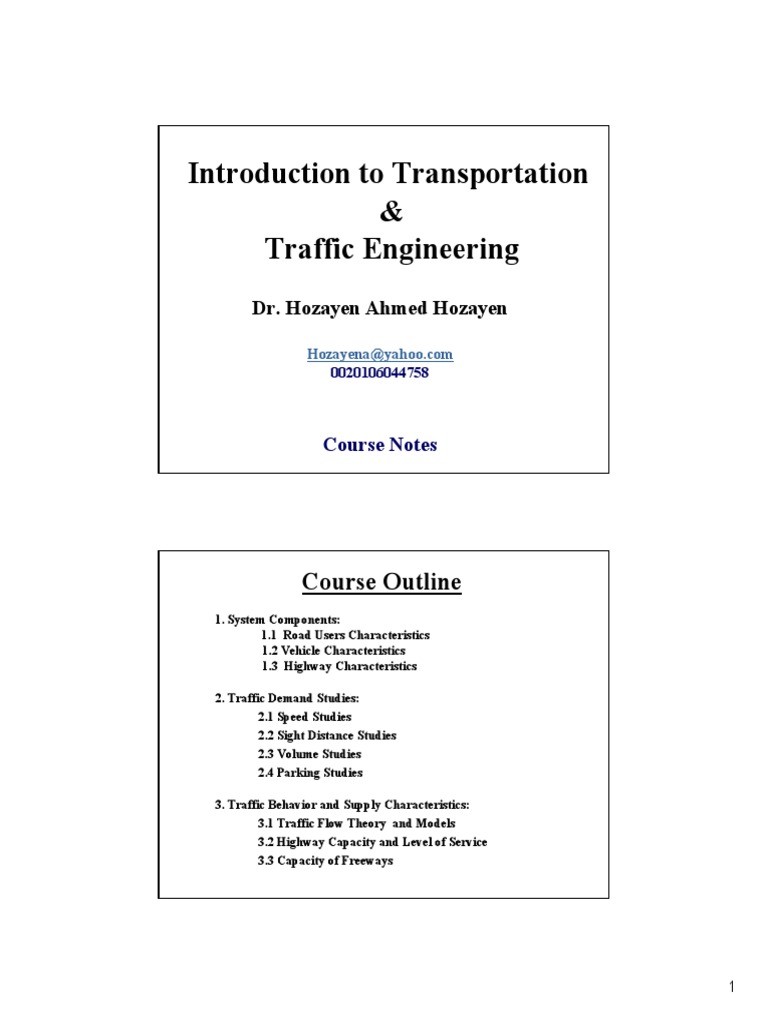 Introduction To Transportation & Traffic Engineering Course Outline