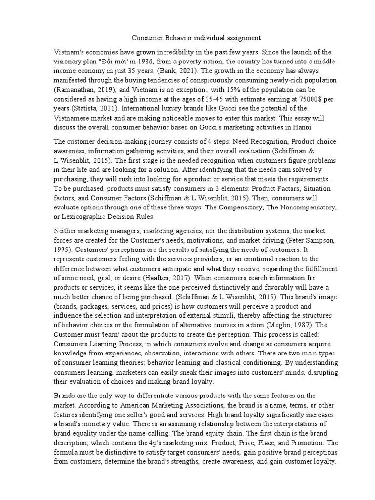Consumer Behavior Individual Assignment Pdf Brand Consumer Behaviour