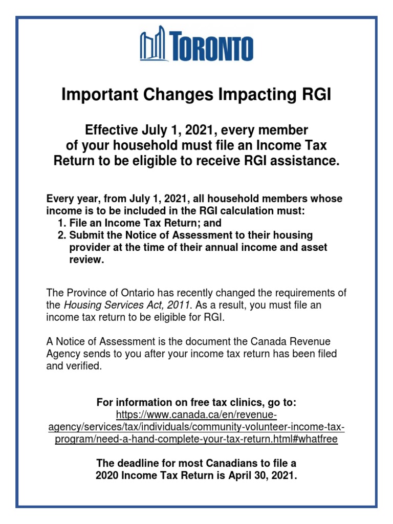 RGI Eligibility Changes for Toronto Residents | PDF | Business ...