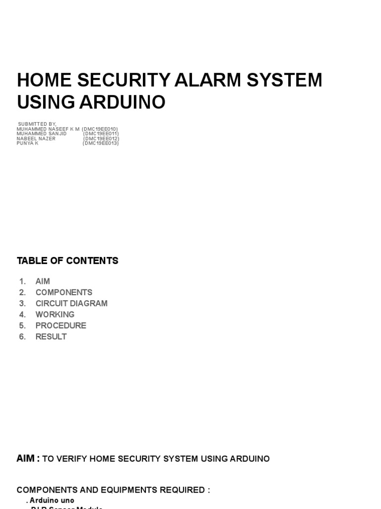 Home Security Alarm System Using Arduino: Submitted By | PDF ...