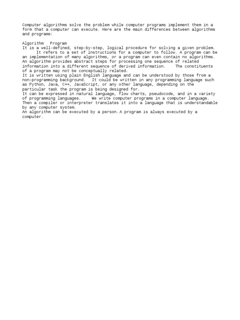 Difference Between Algorithm and Program | PDF