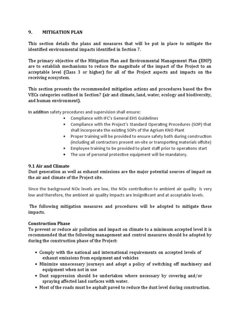Chapter 9 Mitigation Plan PDF Habitat Destruction Waste