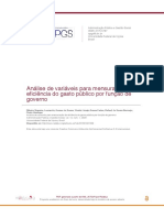 Análise de Variáveis para Mensuração Da Eficiência Do Gasto Público Por Função de Governo