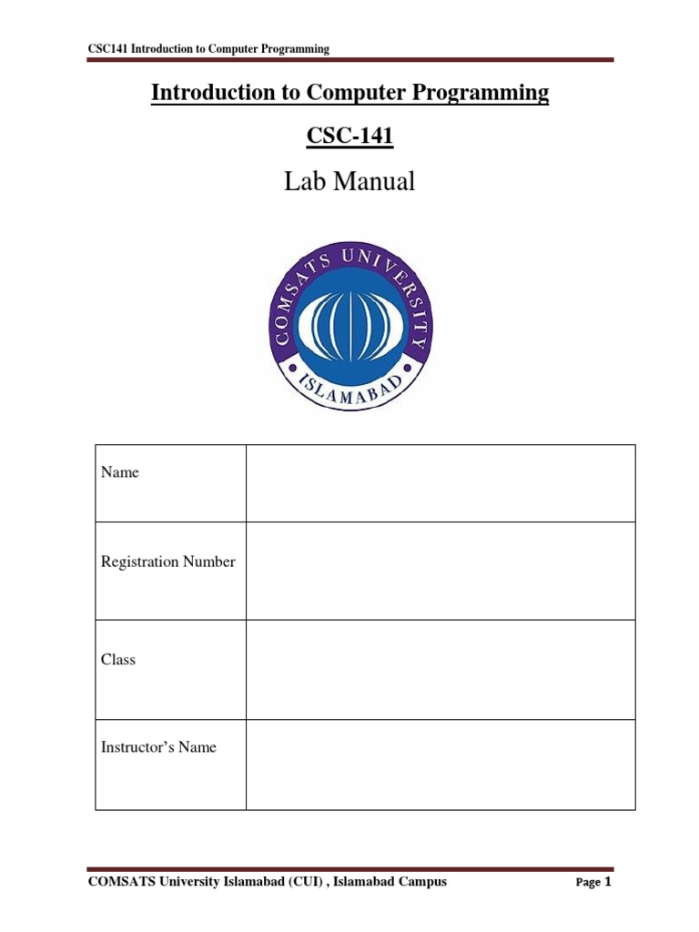 CSC141 Lab Manual Introduction to Programming | PDF | Control Flow ...