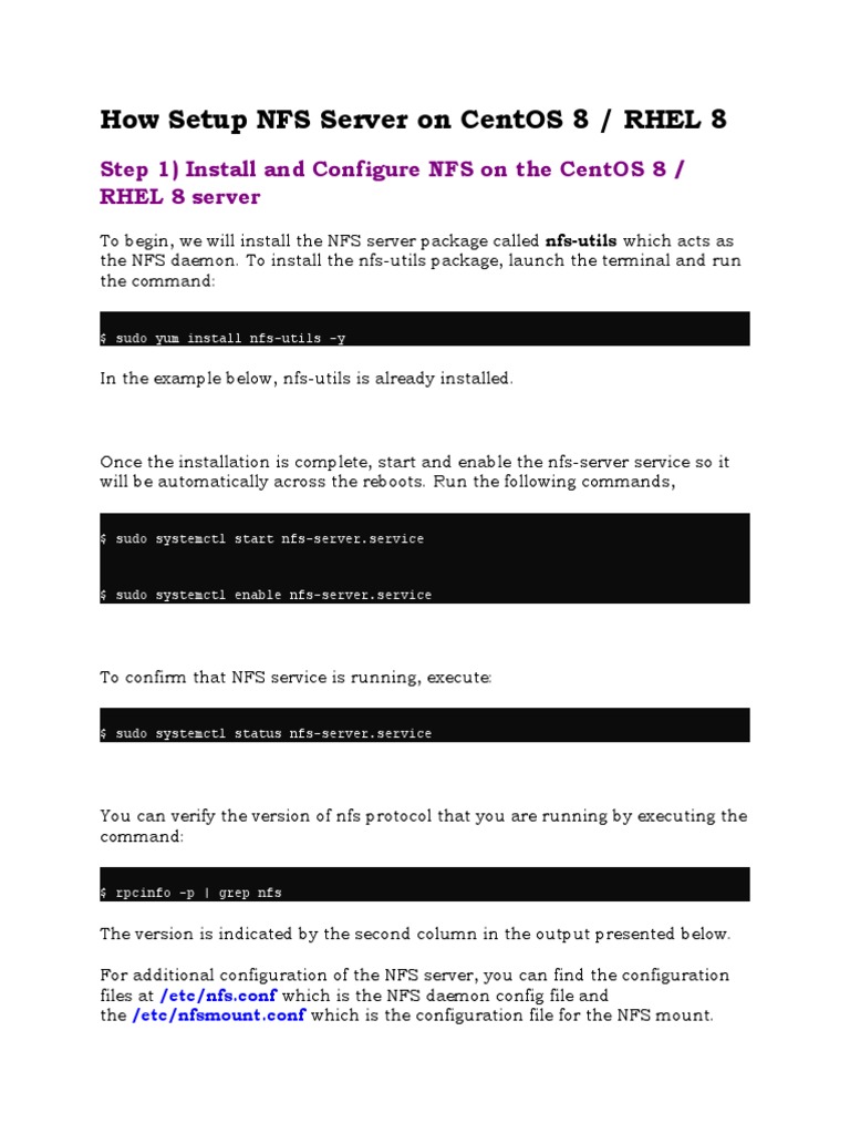 Setup NFS Server on RHEL 8/CentOS 8 | PDF | Sudo | System Software