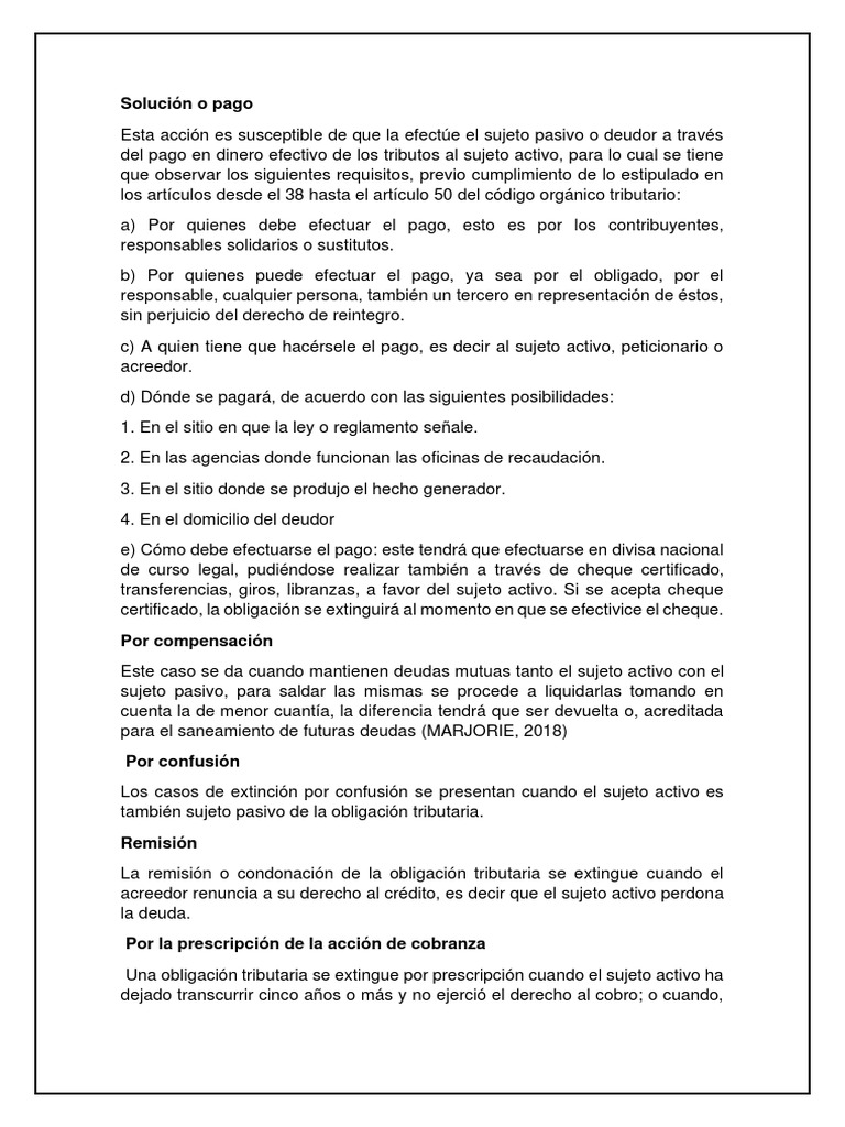 Modos de extinción de obligaciones tributarias | PDF | Pagos | Estatuto ...