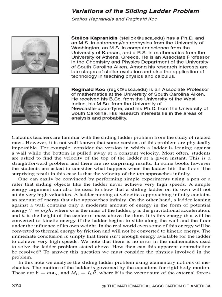 Variations of The Sliding Ladder Problem Stelios Kapranidis (Steliok