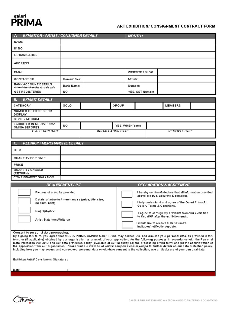 Galeri Prima Art Exhibition - Merchandise Form - Revised21 | PDF | Invoice