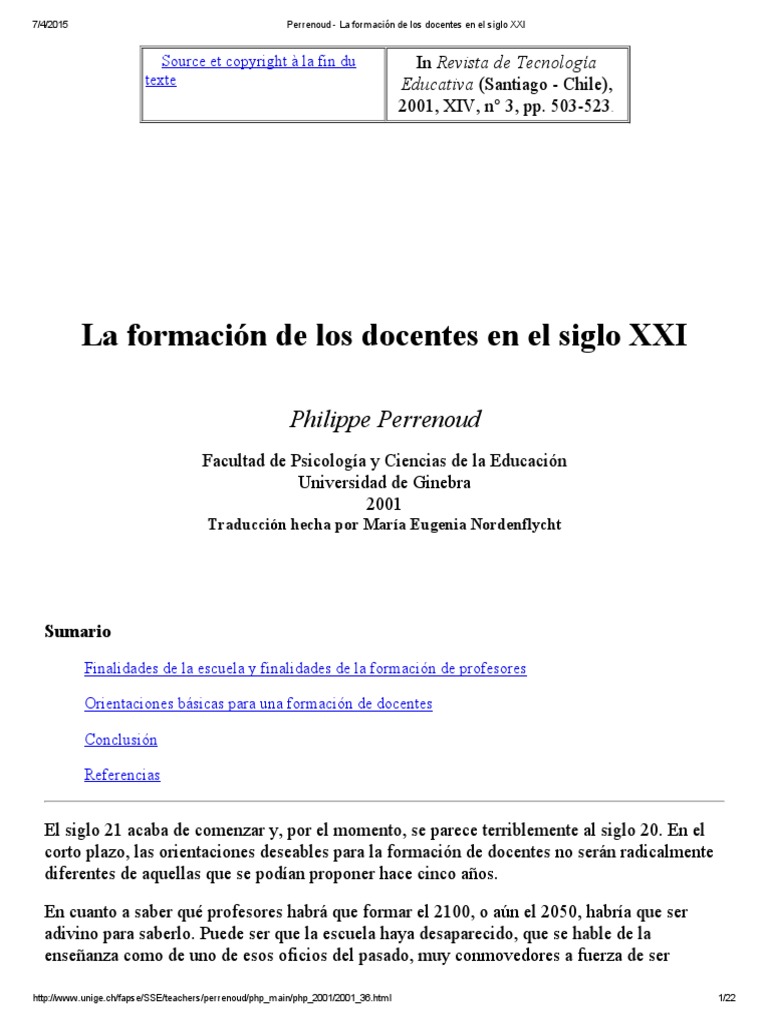 5-Perrenoud - La Formación de Los Docentes en El Siglo XXI | PDF | Plan ...