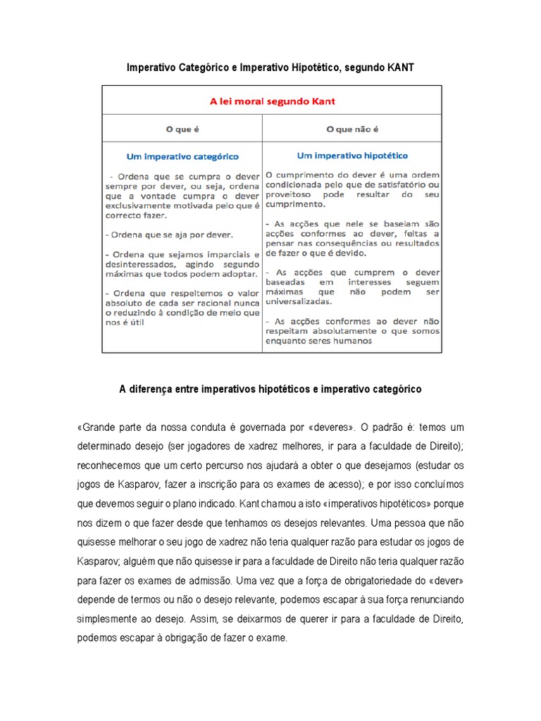Imperativo Categórico e Imperativo Hipotético | PDF | Immanuel Kant ...