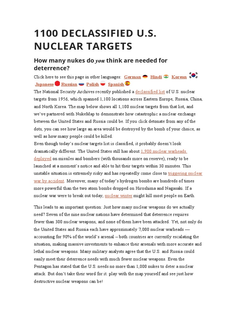 Nuclear Targets: Global Fallout Risks | PDF | Nuclear Weapons | Nuclear ...