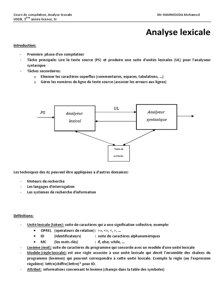 Analyse lexicale en compilation | PDF | Formalisme (Déductif ...
