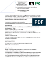 Processo Seletivo Mestrado e Doutorado em Educação para a Ciência UNESP Bauru 2021