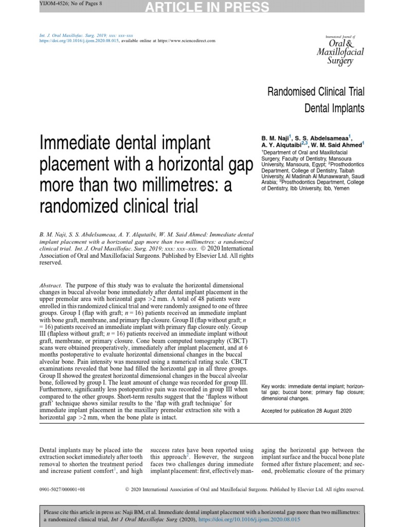 Immediate Implant Placement Study | PDF | Dental Implant | Periodontology