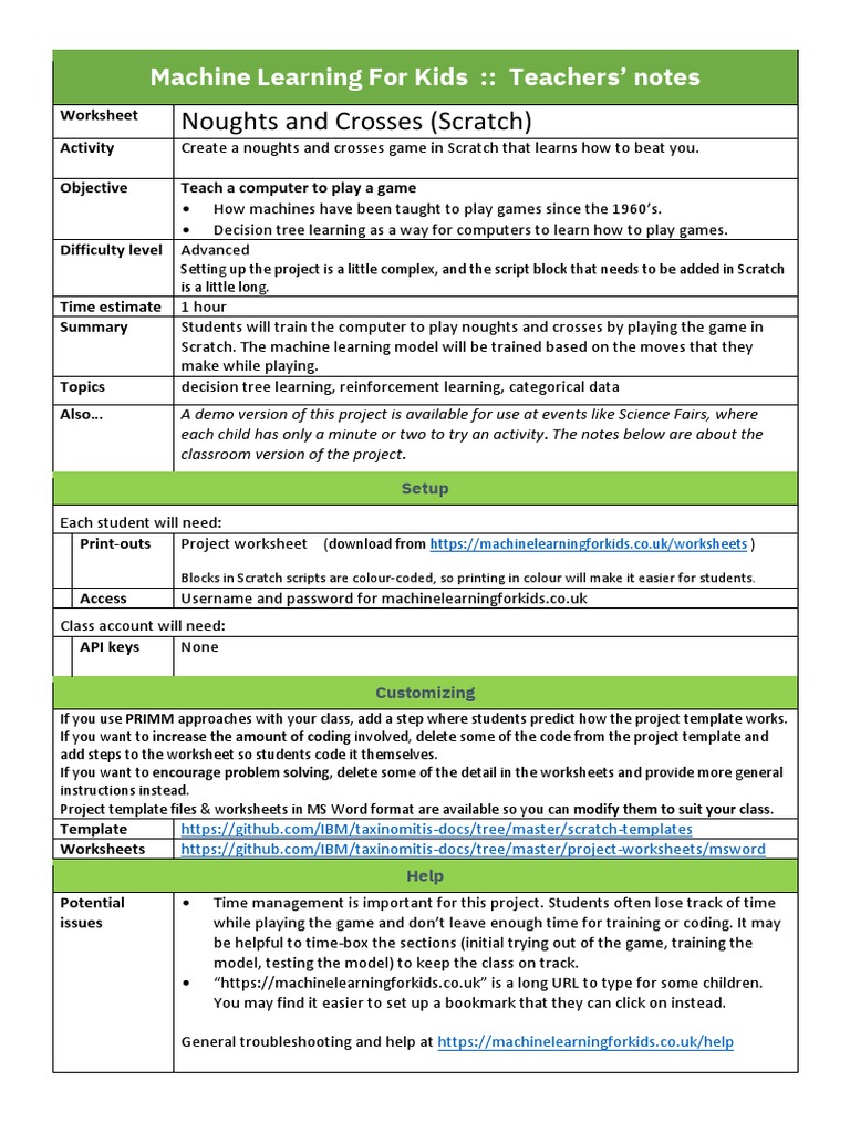 Noughts And Crosses Scratch Machine Learning For Kids Teachers