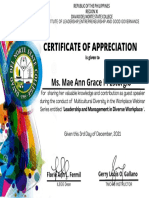 Certificate of Appreciation: Ms. Mae Ann Grace P. Estorgio