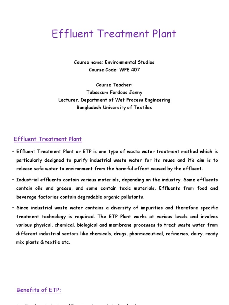 Industrial Effluent Treatment Overview | PDF | Sewage Treatment ...