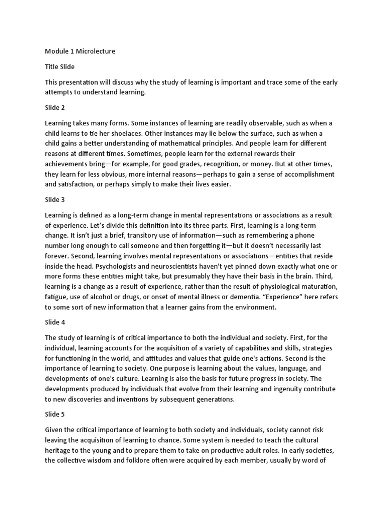 Module 1 Microlecture Transcript PDF Learning Reality
