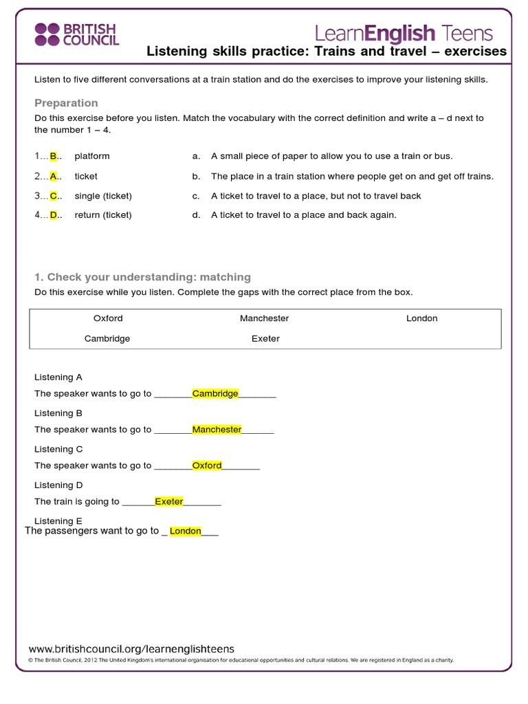 Listening Skills Practice: Trains and Travel - Exercises: Preparation ...