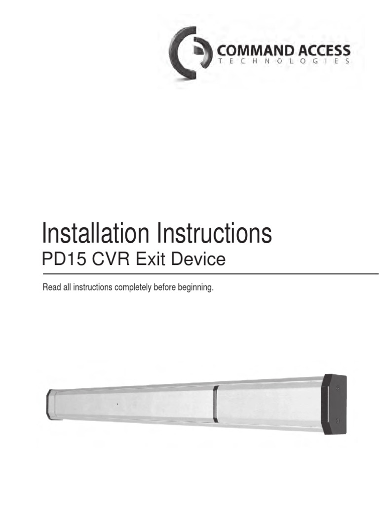 PD15 CVR Exit Device Install | PDF | Screw | Electrical Connector