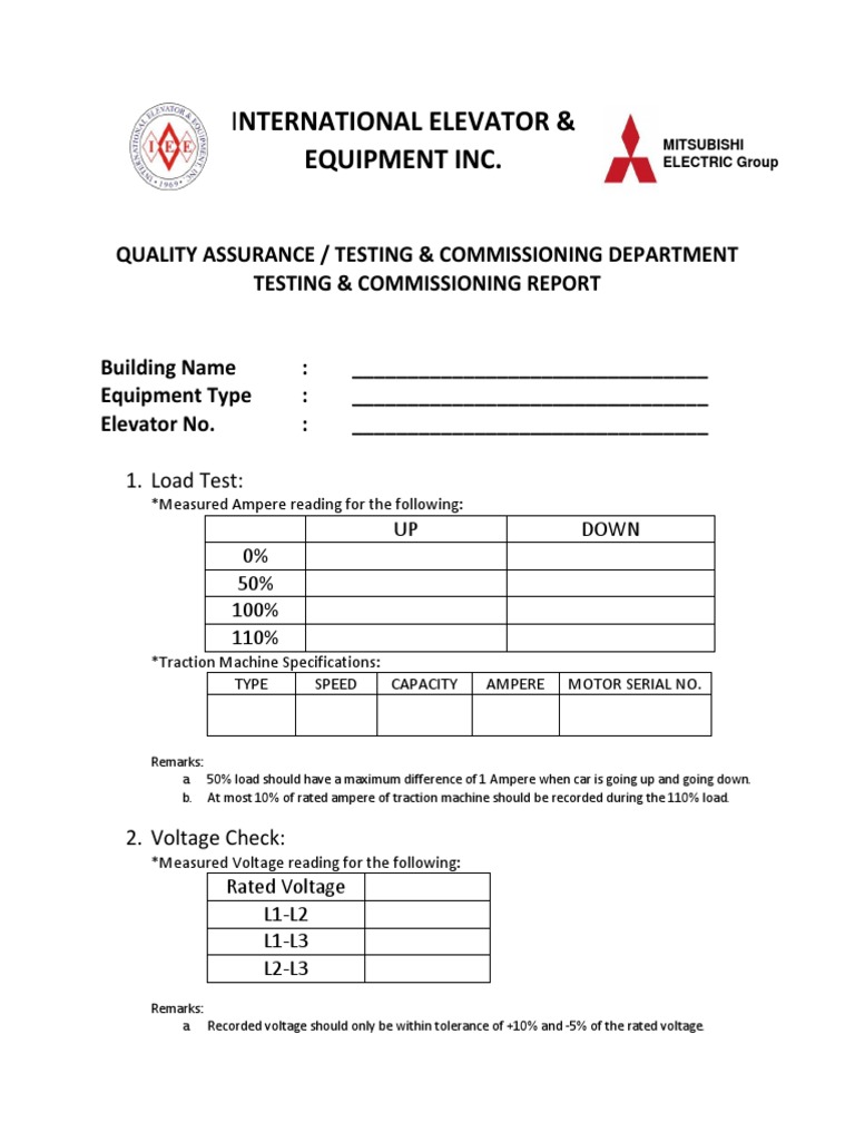 Elevator Testing & Commissioning Report | PDF | Elevator | Switch