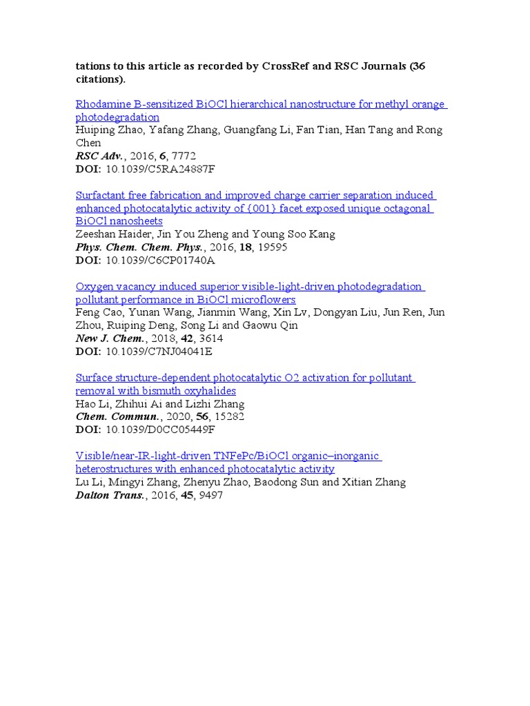 Tations To This Article As Recorded by Crossref and RSC Journals (36 ...