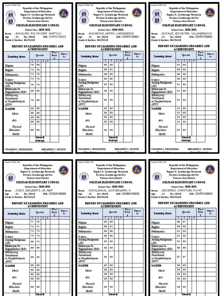DepEd Form 138: Student Report Cards | PDF | Science | Science And ...