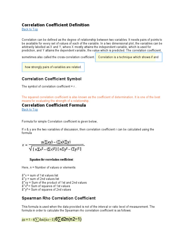 Correlation Coefficient Definition | PDF | Correlation And Dependence ...