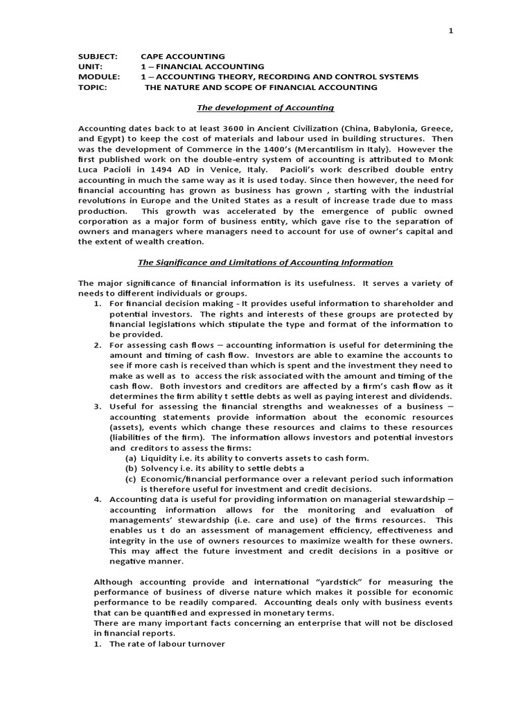 M1 Handout 1the Nature and Scope of Financial Accounting PDF