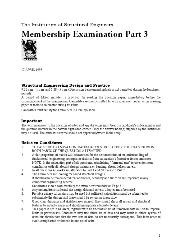 Membership Examination Part 3: The Institution of Structural Engineers ...