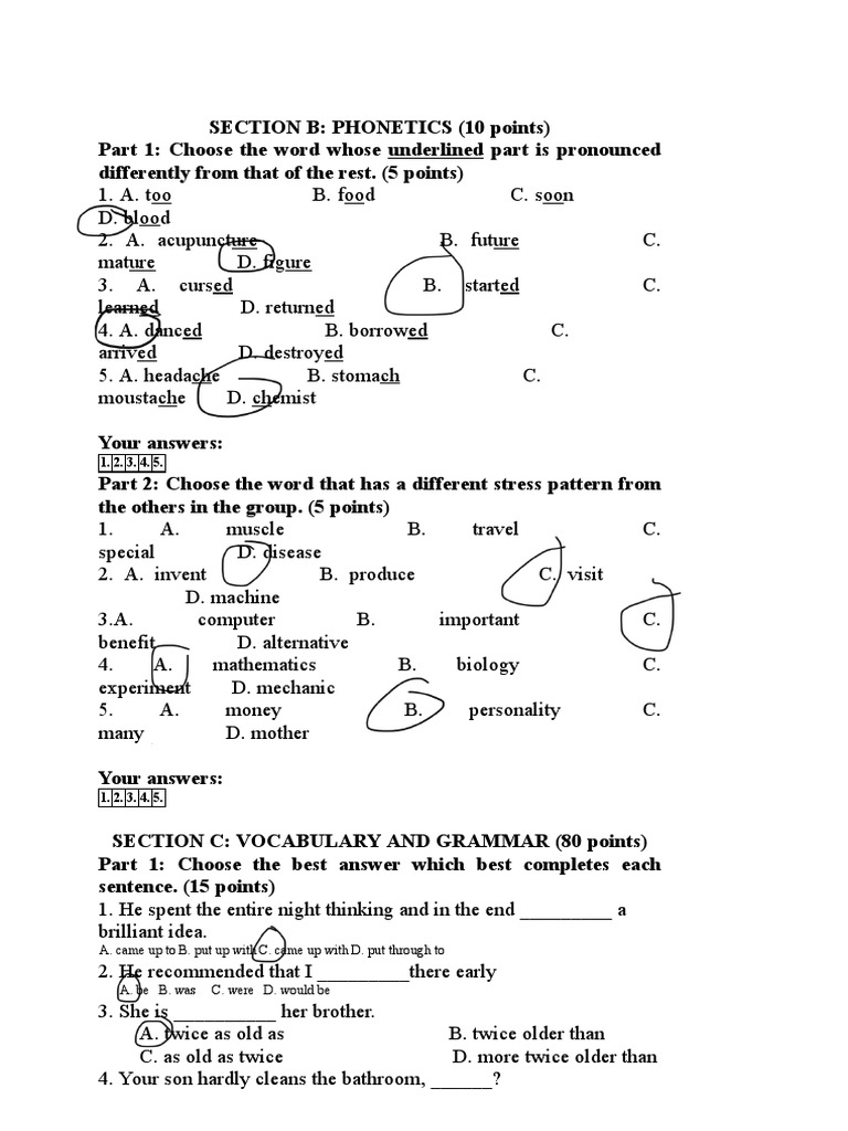 Phonetics and Grammar Practice Test | PDF