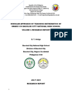 Modular Approach of Teaching Mathematics of Grade 8 in Bacolod City National High School Volume I: Research Report