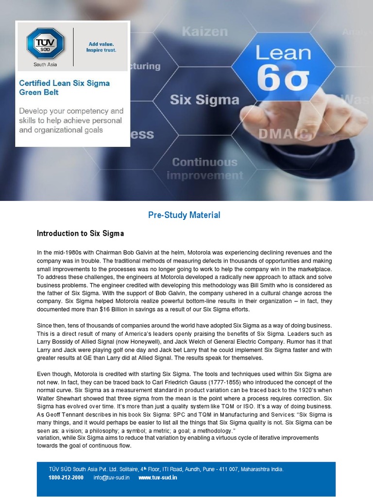TUV SUD Certified Lean Six Sigma Green Belt (CLSSGB) Pre-Study Material ...