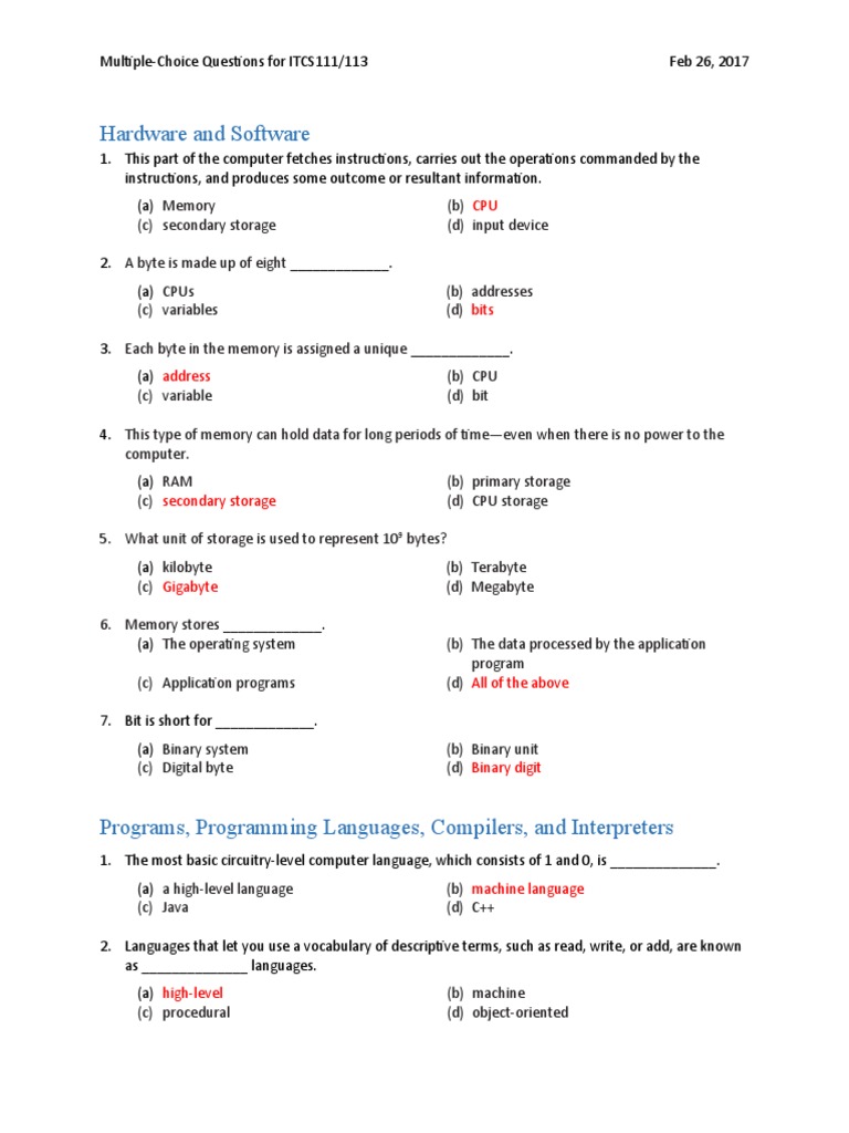 ITCS111/113 Programming Concepts Quiz | PDF | Java (Programming ...