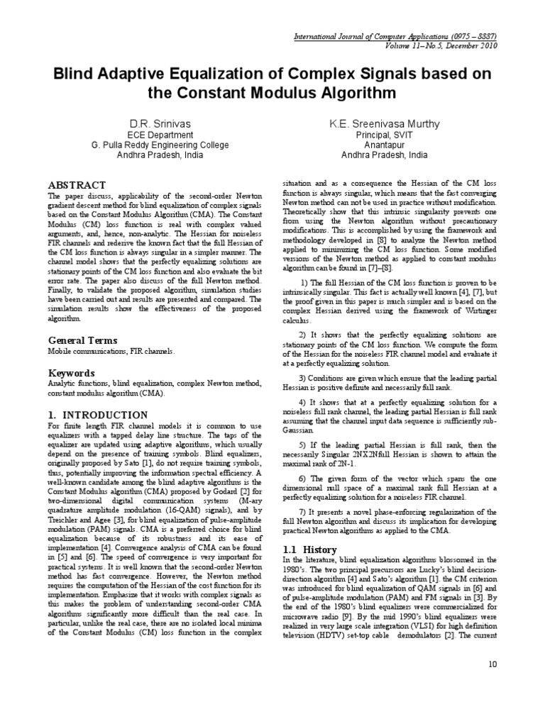 Blind Adaptive Equalization of Complex Signals Based On The Constant ...