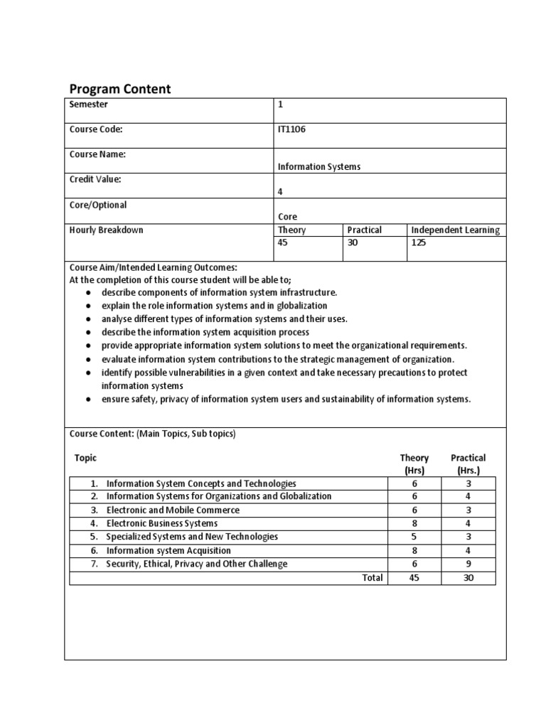 Information Systems Course Syllabus | PDF | E Commerce | Information System