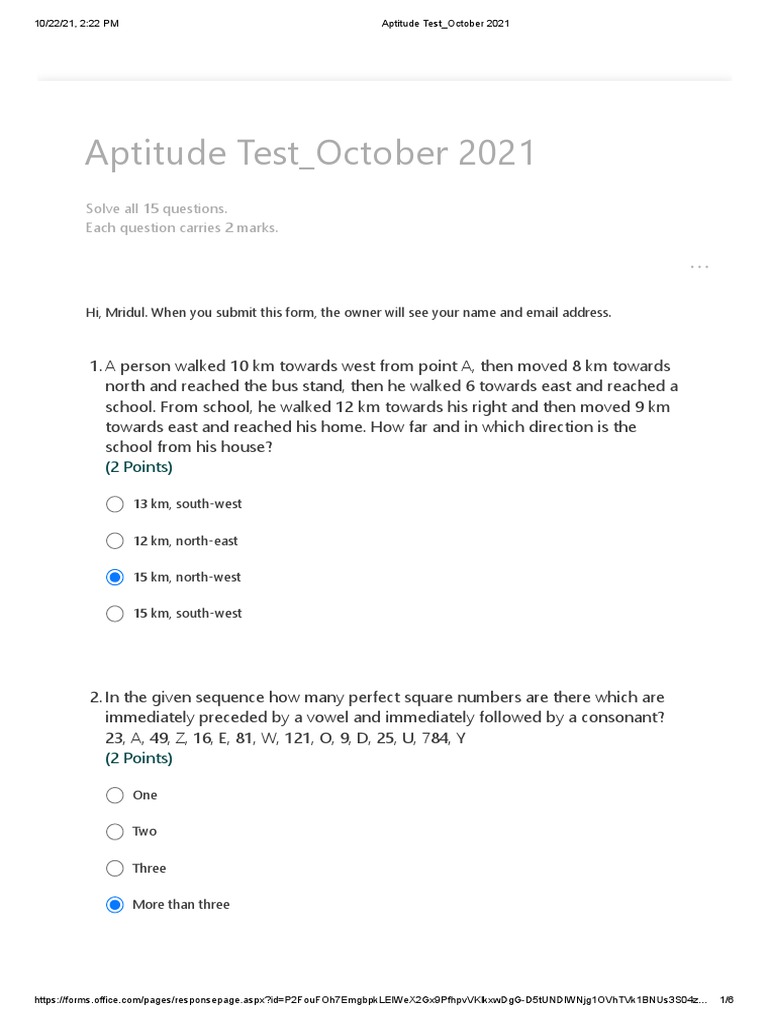 October 2021 Aptitude Test Questions | PDF
