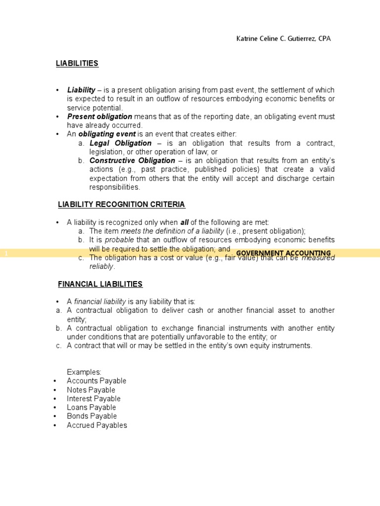 Liability - Is A Present Obligation Arising From Past Event, The ...