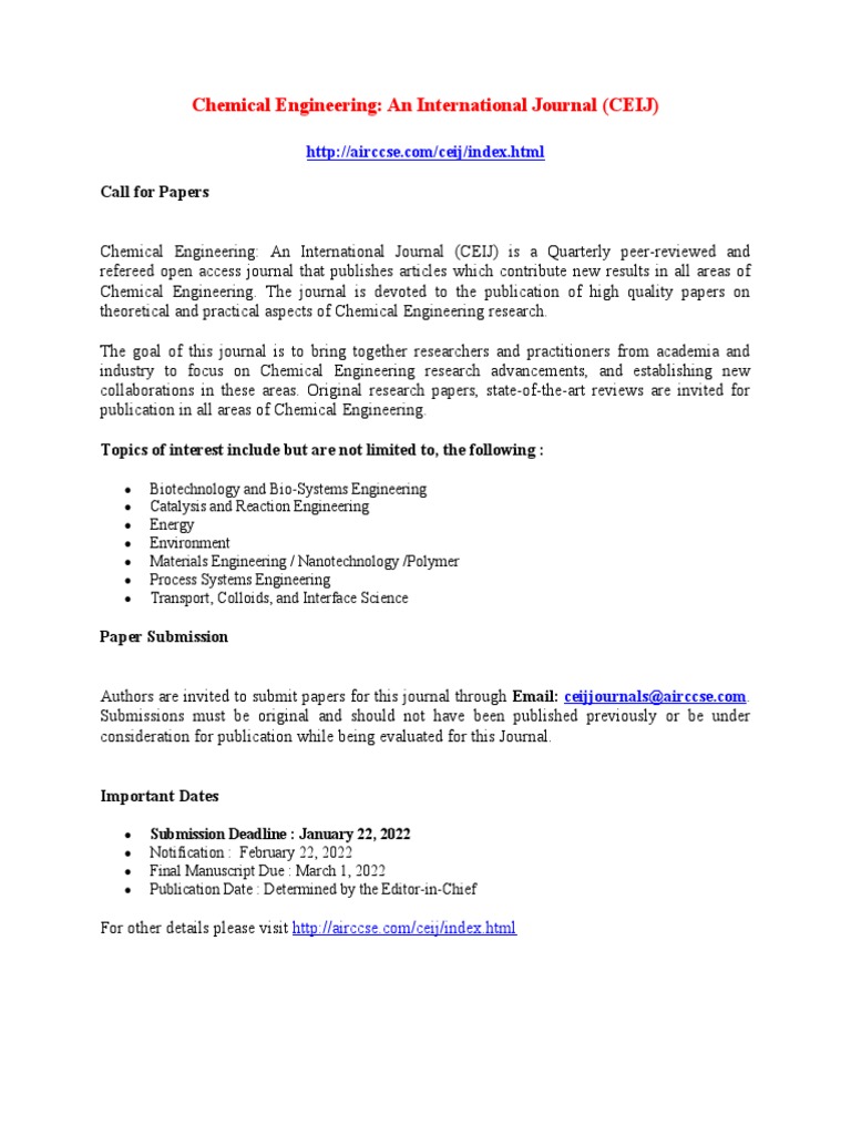 Chemical Engineering An International Journal CEIJ | PDF