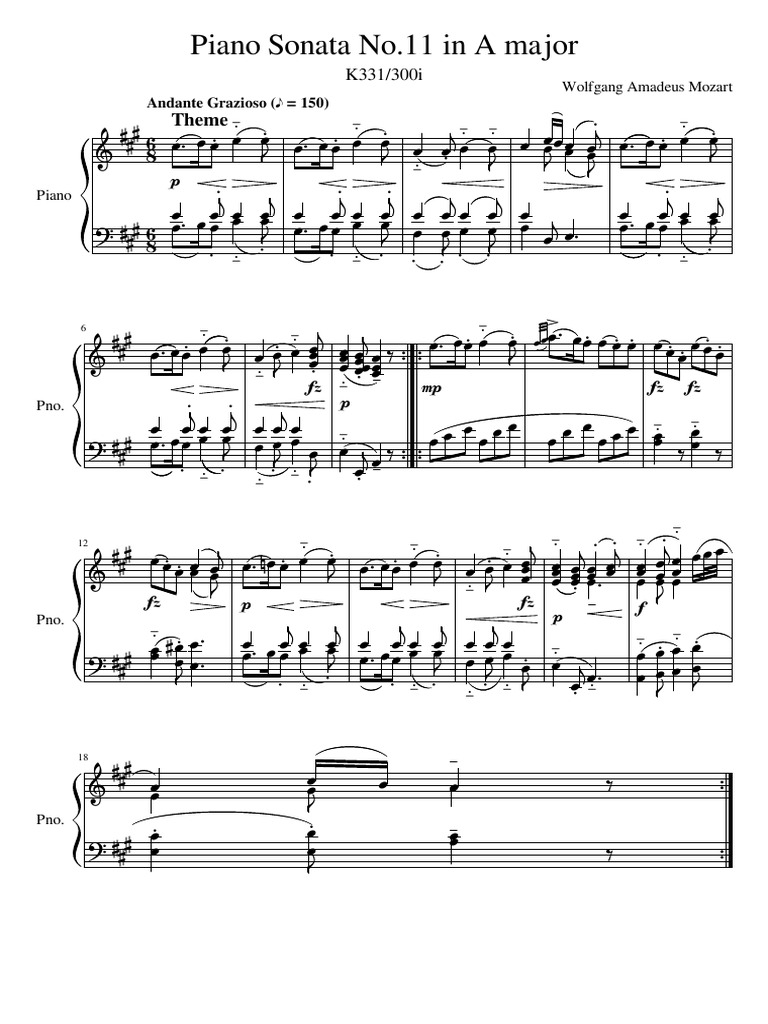 mozart piano sonata no 11 a major k 331 imslp