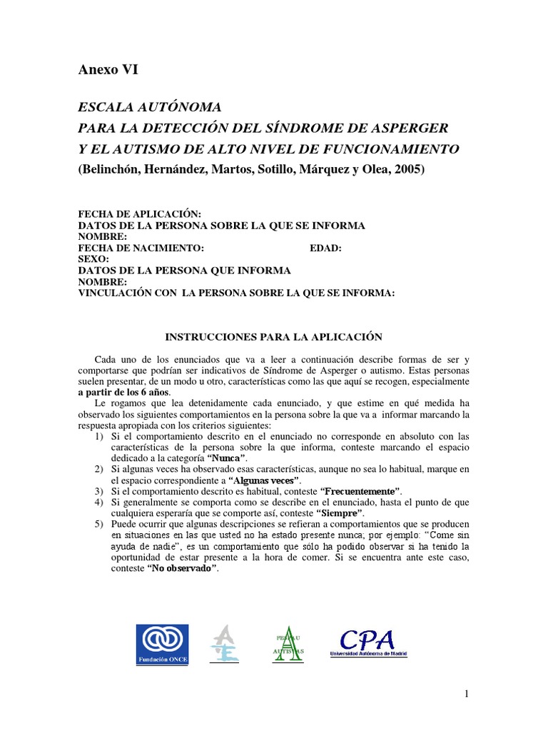 Escala para Detección de Asperger | PDF | Síndrome de Asperger ...