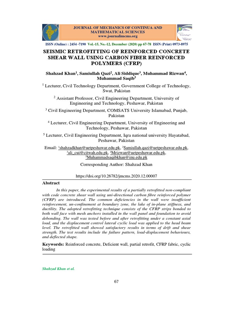 CFRP Shear Wall Seismic Retrofit Study | PDF | Strength Of Materials ...