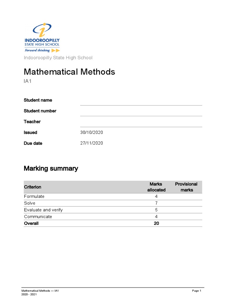 Maths Methods IA1 2021 | PDF | Mathematics | Temperature