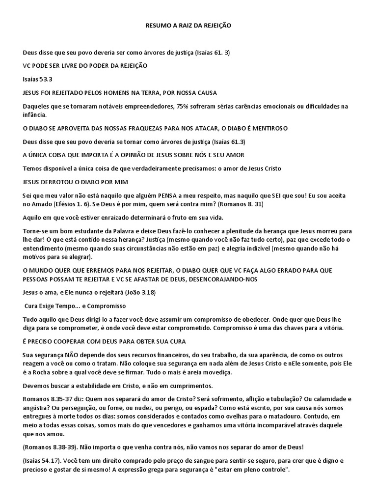 Raiz da Rejeição: Causas e Cura | PDF | Amor | Jesus