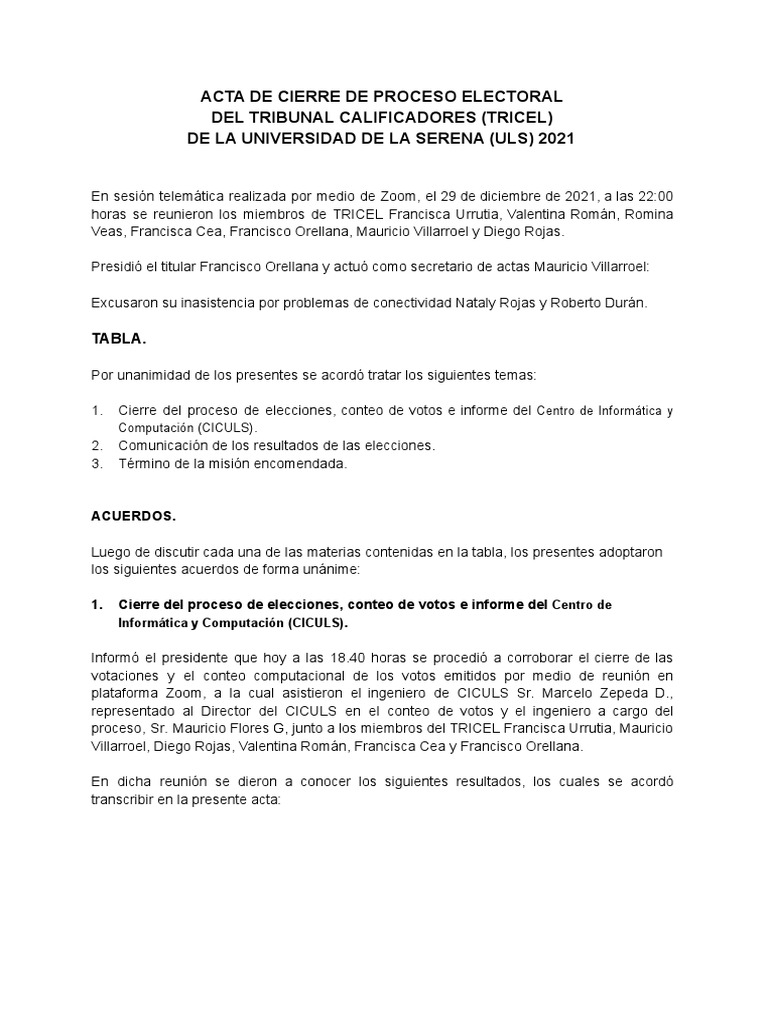 Acta de Cierre de Proceso Electoral | PDF | Science | Ciencia y Tecnología