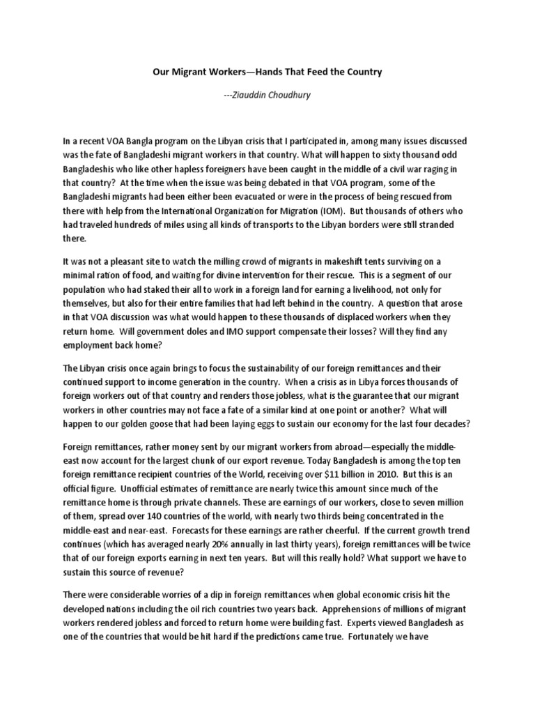 Challenges Facing Bangladeshi Migrant Workers | PDF | Remittance ...