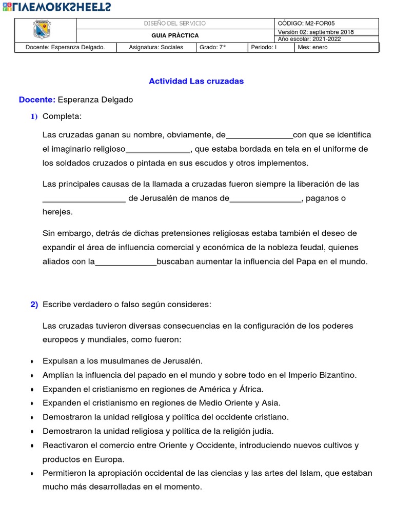 ACTIVIDAD LAS CRUZADASok | PDF | imperio Bizantino | Cruzadas