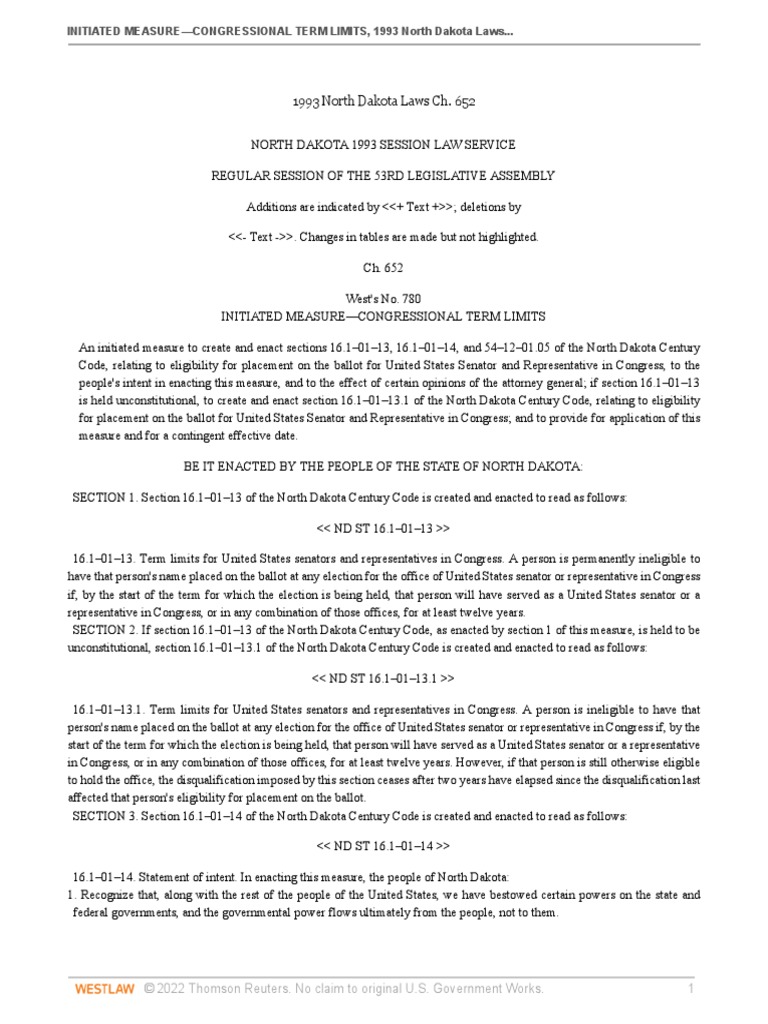 Initiated Measurecongressional Term Limits PDF United States House