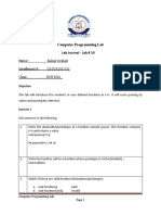 Computer Programming Lab Lab Journal - Lab # 10: Name: Kainat Arshad Enrollment #: 01-135202-032 Class: BSIT 1 (A)