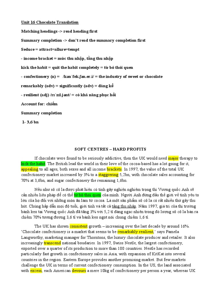 Unit 16 Chocolate Translation PDF